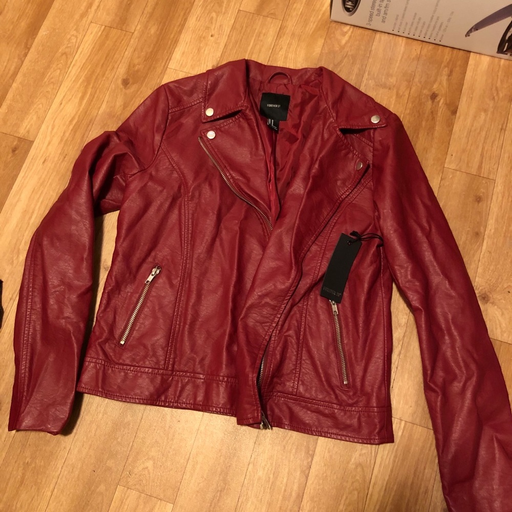 Forever 21 Red Faux Leather Jacket Size M NWT